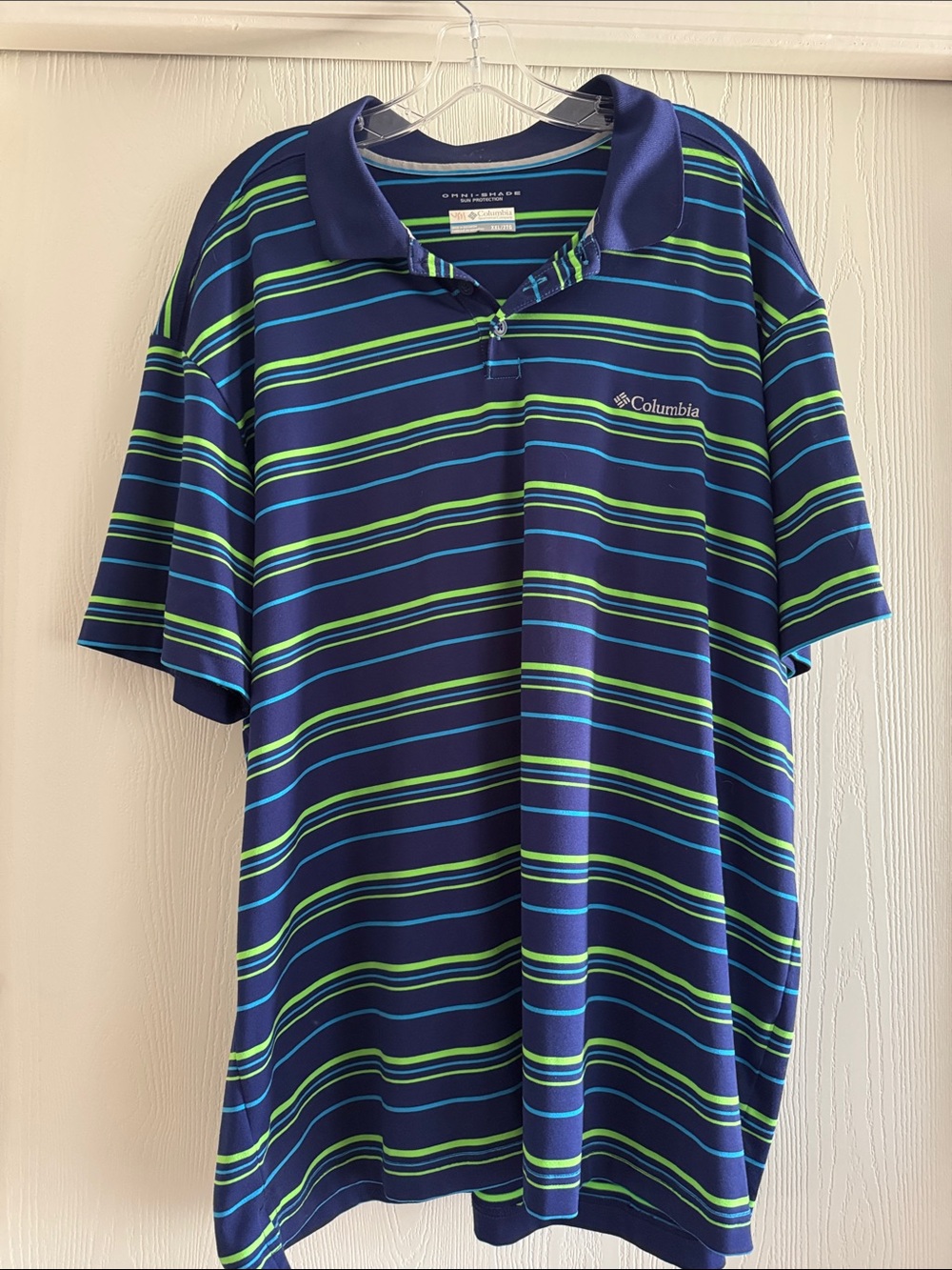 Columbia Navy & Lime Striped Performance Golf Polo